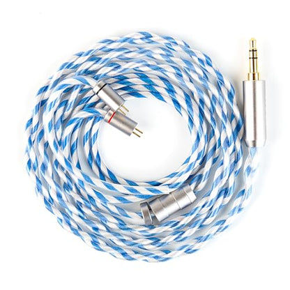 KBEAR Frost 6N 2-Strand Twisted-Pair 71-Core OCC Gold-Plated HiFi Earphone Upgrade IEM Cable Compatible with KZ ZS10/ZSN PRO X/Castor/ZAR/ZAX/AS24/AS16 PRO/ZAS (4.4mm-Without mic, Silver-Blue, QDC) - style: 4.4mm-without mic