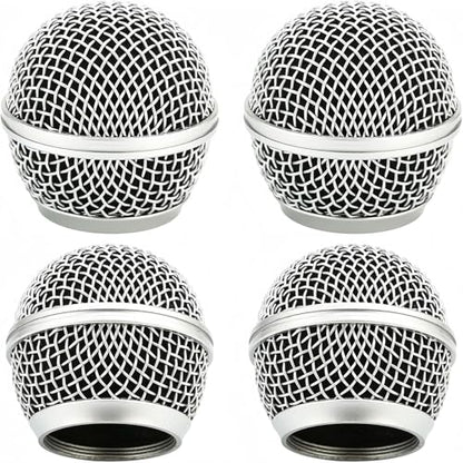 4 PCS Replacement Grilles for Shure Wired and Wireless SM58, Beta58A, SV100 Microphones, Microphone Grille Ball with Inner Foam, Steel Mesh Microphone Grille Head - Silver