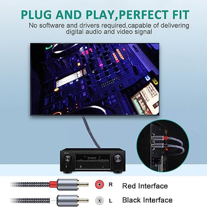 RCA Cable, Goalfish 2RCA Male to 2RCA Male Stereo Audio Cables【2-Pack/4ft, Hi-Fi Sound, Shielded】Braided RCA Stereo Cable for Home Theater, HDTV, Amplifiers, Hi-Fi Systems, Car Audio, Speakers (Grey) - color: Grey, size: 4 Feet