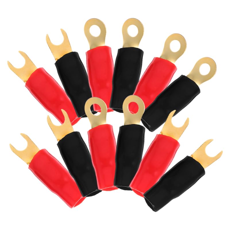 12Pcs Spade Terminals Connectors: 8GA Spade Connector Car Strip Terminal Fork Adapters Plugs Crimp Barrier s for Speaker Wire Cable Plug, Universal Fit（Fork+Circle）