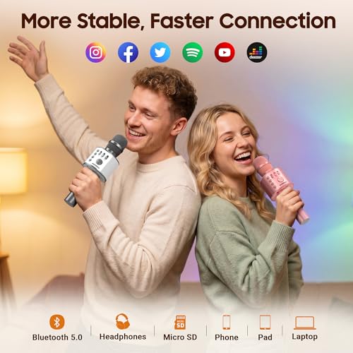 BONAOK Wireless Bluetooth Karaoke Microphone,3-in-1 Portable Handheld Karaoke Mic Speaker Machine Home Party Birthday for All Smartphones Q37 (Space Gray) - color: Space Gray