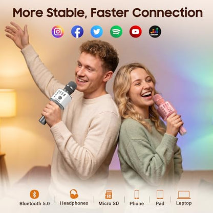 BONAOK Wireless Bluetooth Karaoke Microphone,3-in-1 Portable Handheld Karaoke Mic Speaker Machine Home Party Birthday for All Smartphones Q37 (Space Gray) - color: Space Gray