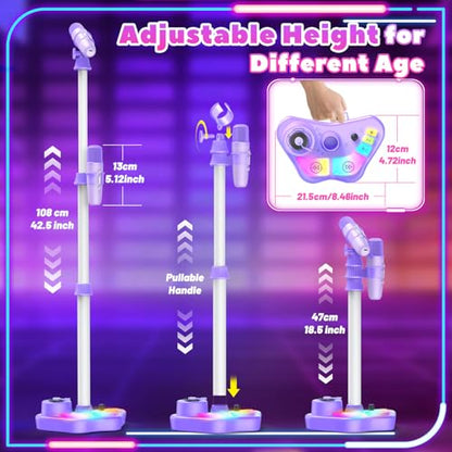 Kids Stand Rechargeable Karaoke Machine Toys with 2 Wireless Mic, Microphone Gifts for 3 4 5 6 7 8 Year Old Girls Grandkids, Bluetooth Speaker with LED Lights Birthday Gift for Age 3-8 - color: Purple