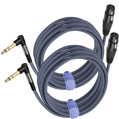2 Pack 10FT Right Angle 1/4 TRS Male to 3Pin XLR Female Microphone Cable,6.35mm TRS to XLR Female Braid Quarter inch Balanced Cable for Mixer Microphone Active Speakers