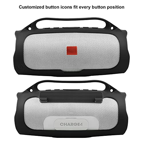 Silicone Case for JBL Charge 4 Portable Waterproof Speaker, Travel Carrying Case Protective Pouch Cover with Handle Adjustable Shoulder Strap and Phone Holder Stand (Black) - color: Black
