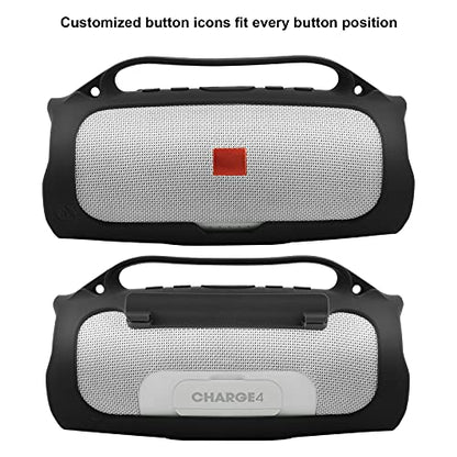 Silicone Case for JBL Charge 4 Portable Waterproof Speaker, Travel Carrying Case Protective Pouch Cover with Handle Adjustable Shoulder Strap and Phone Holder Stand (Black) - color: Black