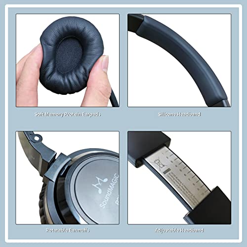 SoundMAGIC P23BT Portable On Ear Bluetooth Headphones CVC Noise Canceling Microphone HiFi Sound Stable Wireless Signal Connection Long Playtime with Detachable Cable for Game Black