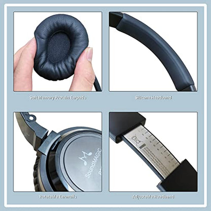 SoundMAGIC P23BT Portable On Ear Bluetooth Headphones CVC Noise Canceling Microphone HiFi Sound Stable Wireless Signal Connection Long Playtime with Detachable Cable for Game Black