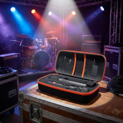 Wireless Microphone Case Compatible with JBL Wireless Two Microphone System | Dual Wireless Mic Case for Party Box, Singing Karaoke Travel Bag for JBL Mic, Receiver, Adapter, AA Batteries (BOX ONLY) - color: Black