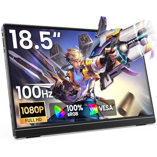 Anyuse 18.5" 100Hz FHD IPS USB-C HDMI Portable Monitor | 18.5" FHD IPS 100Hz, built-in stand & dual speakers, USB-C/HDMI, for PC/Phone/PS5/Xbox/Switch, travel gaming. - size: 18.5''