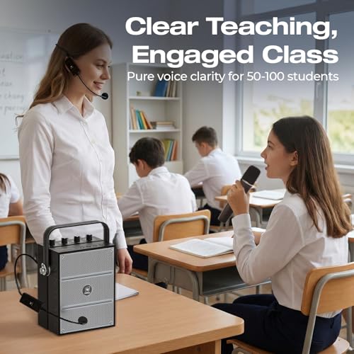 WinBridge S97 60W Powerful Voice Amplifier with Dual Wireless Microphones | Speaker Mic Set, PA System for Teachers, Karaoke & Event, Guitar Input, 4 Sound Effects, Bluetooth Audio/USB/TF/AUX Playback