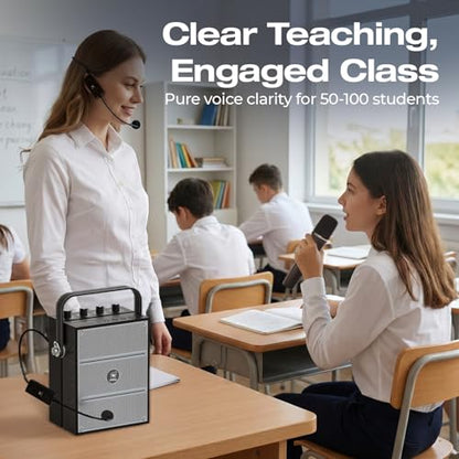 WinBridge S97 60W Powerful Voice Amplifier with Dual Wireless Microphones | Speaker Mic Set, PA System for Teachers, Karaoke & Event, Guitar Input, 4 Sound Effects, Bluetooth Audio/USB/TF/AUX Playback