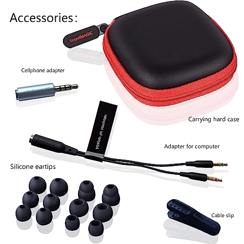 SoundMAGIC E50C Wired Earbuds, with Mic, in-Ear Monitor, 3.5mm Jack, Blue | Clear bass, Balanced HiFi sound, Noise isolation, Solid alloy shell, Inline mic & remote, Tangle-free cable, Comfortable fit - color: Blue