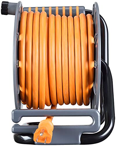 Masterplug 75ft Cord Reel, Retractable Extension Lead with Winding Handle, Safety Overload Circuit Breaker and Power Switch, 4x Grounded Outlets, 2x USB Ports, 15amps, 12AWG Cable - size: 75ft, style: 12 AWG