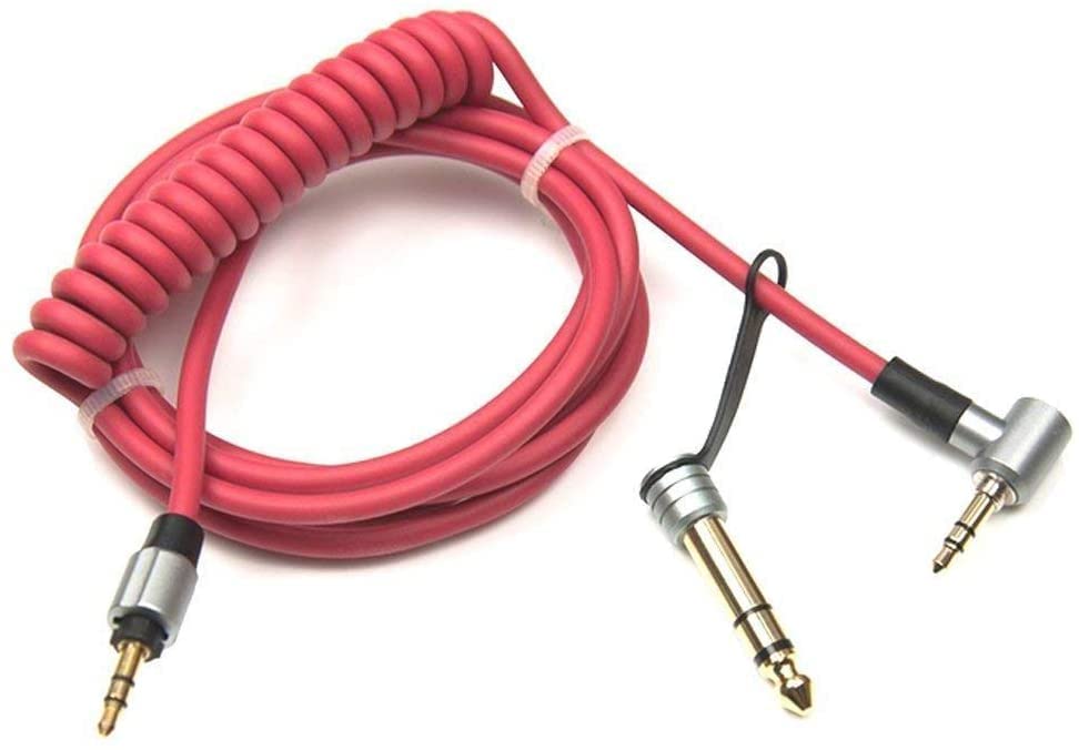Saipomor Replacement Aux Extension Coiled Cable & Ear Cushions Cover Cups Compatible with Beats by Dr Dre Pro Detox Over-Ear Headphones(Red)