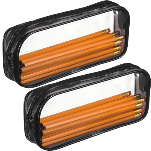 Tatuo 4 Pieces Clear PVC Bags Big Capacity Zipper Pencil Pouch Case Travel Luggage Makeup Cosmetic Bag(Black) - color: Black