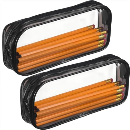Tatuo 4 Pieces Clear PVC Bags Big Capacity Zipper Pencil Pouch Case Travel Luggage Makeup Cosmetic Bag(Black) - color: Black