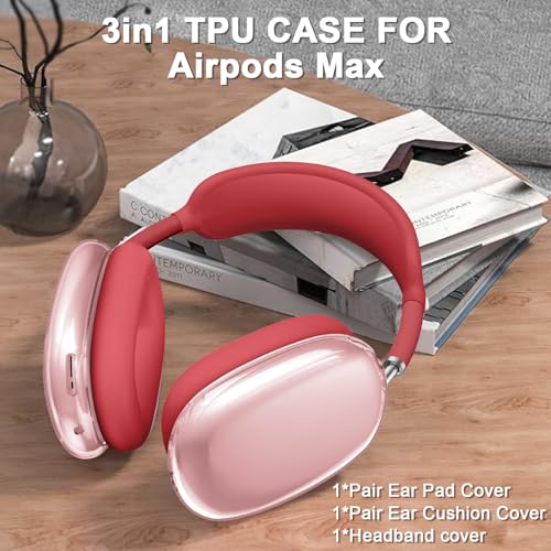 Compatible with Apple AirPods Max Case,Clear Soft TPU Anti-Scratch,Ear Pad Case Cover/Ear Cups Cover/Headband Covers for AirPods Max Headphones,Red - color: D-Red, size: Clear case