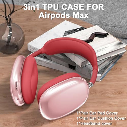 Compatible with Apple AirPods Max Case,Clear Soft TPU Anti-Scratch,Ear Pad Case Cover/Ear Cups Cover/Headband Covers for AirPods Max Headphones,Red - color: D-Red, size: Clear case