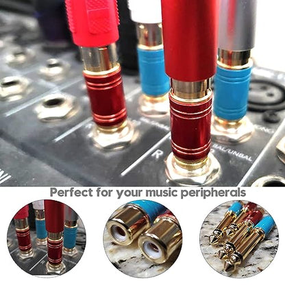 RCA to 1/4 Adapter 4 Pack, 24K Gold Plated 1/4 inch to RCA Female Mono Audio Connecto(Blue*2+Red*2)