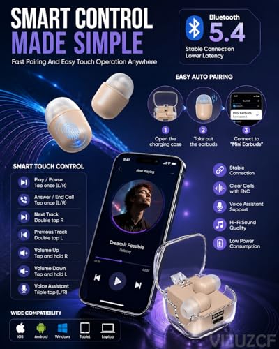 Mini Invisible Earbuds Hidden Smallest Discreet Skin Tone Sleep Wireless Bluetooth Ear Buds for Small Ears Tiny Headphones Side Isolation No Low Battery for Sleeping Working - color: Beige
