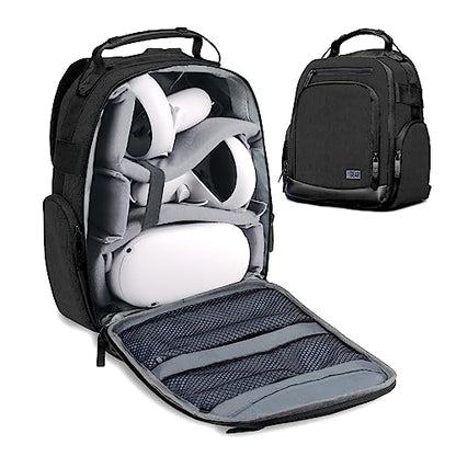 USA Gear VR Headset Backpack Travel Case Fits Meta Quest 3S, 3, 2, Controllers and Accessories - Virtual Reality Gaming Bag with Customizable Interior Dividers, Padded Backpack Straps (Black) - color: Black