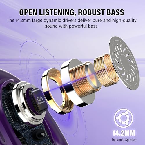 Open Ear Headphones, NEW Over Ear Earbuds with 4 ENC Noise-Canceling Mic | Ultra-Comfort Bone Conduction Earbuds, BT5.4, HD Stereo, IPX7 Waterproof, Ergonomic Earhooks,36H Sports Ear Buds for Running - color: deep purple
