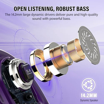 Open Ear Headphones, NEW Over Ear Earbuds with 4 ENC Noise-Canceling Mic | Ultra-Comfort Bone Conduction Earbuds, BT5.4, HD Stereo, IPX7 Waterproof, Ergonomic Earhooks,36H Sports Ear Buds for Running - color: deep purple