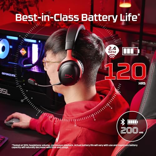 HyperX Cloud III S – Wireless Gaming Headset, 2.4GHz, Bluetooth, Battery Life up to 120 Hours 2.4GHz / 200 Hours Bluetooth, 53mm Angled Drivers, 10mm Detachable Mic, Customizable – Black/Red | 2.4GHz, Bluetooth, 53mm Angled Drivers, 10mm Detachable Mic -