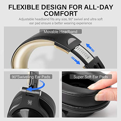 OneOdio Bluetooth Over Ear Headphones, Wireless Headphones w/ 72H Playtime, Hi-Res, for Computer Laptop PC Tablet - Gold