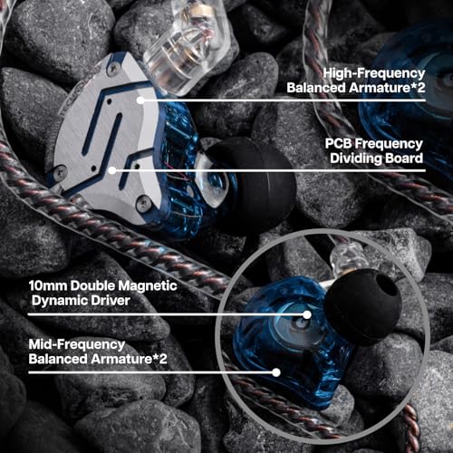 Linsoul KZ ZS10 Pro, 4BA+1DD 5 Driver in Ear Monitor, HiFi Wired Earbuds, Gaming Earbuds, Hybrid IEM Earphones with Stainless Steel Faceplate, Detachable Cable for Musician(Without Mic, Glare Blue) - color: Glare Blue, style: Without Mic