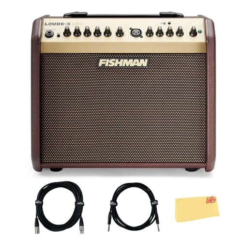 Fishman Loudbox Mini 60-Watt Acoustic Guitar Combo Amplifier Bundle with Gearlux XLR Cable, Instrument Cable, and Austin Bazaar Polishing Cloth - size: Mini 60W