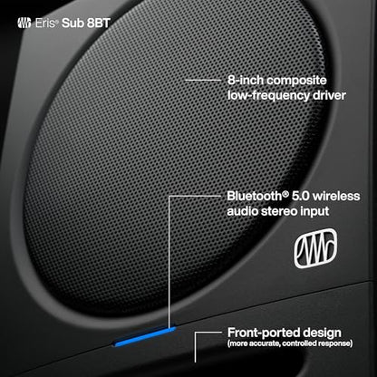 PreSonus Eris Sub 8BT — 8" Inch Powered Subwoofer, Powered Sub, Active Subwoofer, Wireless, Bluetooth, Home Audio, Bass Speaker, Home Theater, Music Production, Gaming | Active Subwoofer, Wireless, Bluetooth, Home Audio, Bass Speaker, Home Theater, Music
