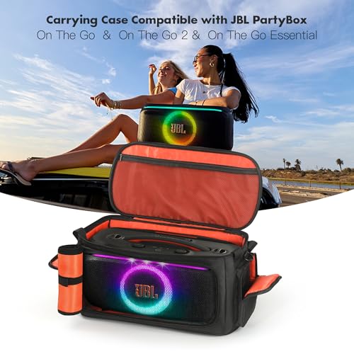 Carrying Case Compatible with JBL PartyBox On The Go Portable Party Speaker | Padded Travel Bag Fits PartyBox On-The-Go Essential, Shoulder Strap, Multiple Pockets for Mics & Accessories, Outdoor Party