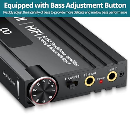 Professional 16-600Ω Bluetooth Headphone Amplifier with Bass Boost,3.5mm Portable HiFi Earphone Amplifiers,Gain Switch Bass Volume Adjust & Aluminum Case,Rechargeble Headphone Amp for Laptop - style: HiFi BASS with Bluetooth