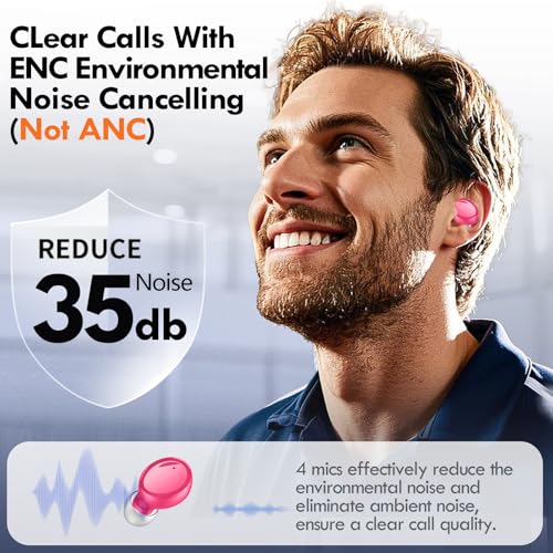 Lanteso True Wireless Earbuds Bluetooth 5.4, in Ear Headphones | 48H Playtime,Light Weight, Built in Mic, Premium Sound with Deep Bass, Clear Calls for Sports Workout Hot Pink - color: Hot Pink