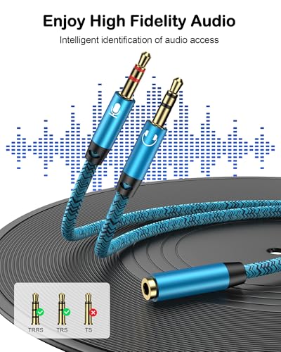 Headset Splitter for Computer, Braided Audio Mic Splitter Cable for Mic | Headset to PC Adapter 3.5mm Female to 2 Male Y Splitter Cable Adaptor for Gaming & Office, PS5, Xbox, Switch, Laptop, Tablets