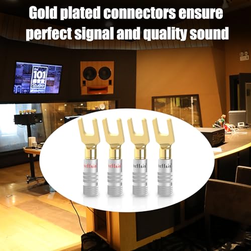 Preffair 24K Gold Plated Y Spade Plug Double Screw Welding-Free 13-18 AWG Gauge Size 4mm Speakers Amplifier Hi-Fi AV Stereo Home Theatre Audio Wire Cable Connector, 4 Pcs/2Pairs