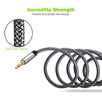 Tan QY Audio Extension Cable 50Ft,Audio Auxiliary Stereo Extension Audio Cable 3.5mm Stereo Jack Male to Female for Phones, Headphones,Tablets and More (50Ft/15M, Silver) | 24K gold-plated connector for clear stereo sound, universal aux extender for phone