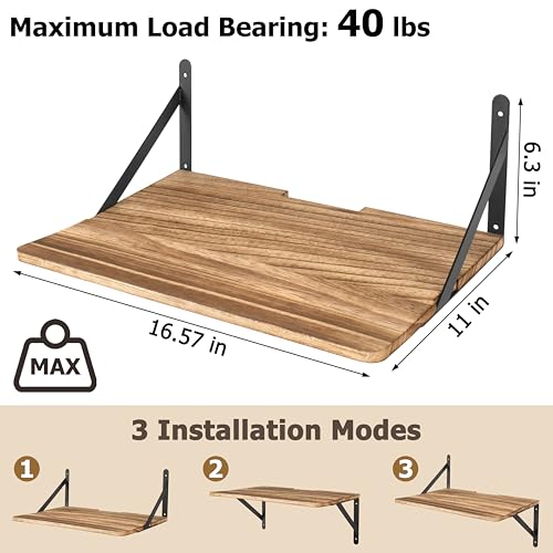 RedCall Wall Mount Shelf for Projector, Floating Shelf for Router/Modem, 16.5" x 11" Audio Video Equipment Storage, Wood & Metal