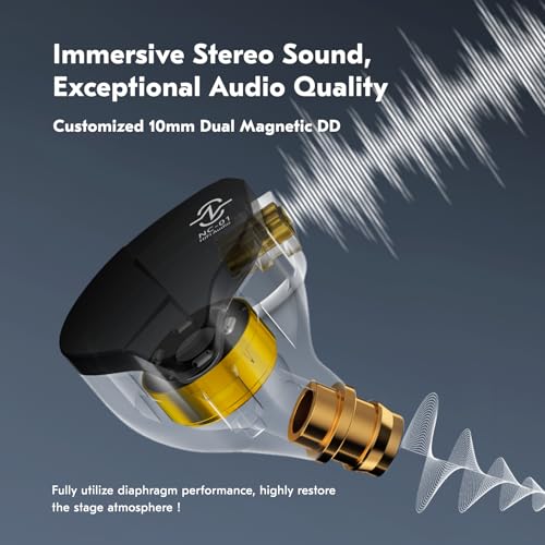 CCZ NC01 Gospel Gaming Earbuds, Stereo Sound in Ear Monitor Headphones Wired, Customized Dual Magnetic DD IEMS Earphone with Detachable Tangle-Free Cable PC Cavity for Computer (with mic, Clear Black)