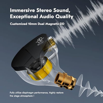 CCZ NC01 Gospel Gaming Earbuds, Stereo Sound in Ear Monitor Headphones Wired, Customized Dual Magnetic DD IEMS Earphone with Detachable Tangle-Free Cable PC Cavity for Computer (with mic, Clear Black)