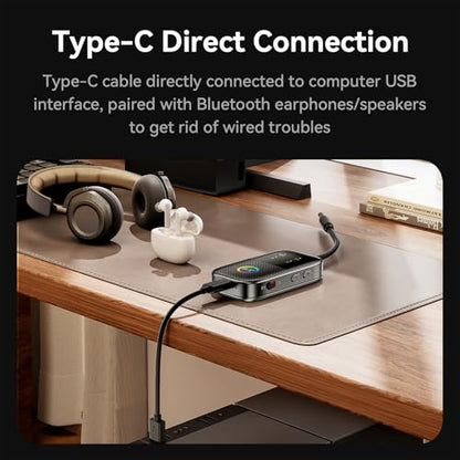 Bluetooth Transmitter Receiver for TV/Airplane, Supports 2 Headphones with AptX Adaptive/Low Latency, 3.5mm Aux Wireless Audio Adapter for Home Stereo/Flight/Car/Speakers/Gym, Plug & Play