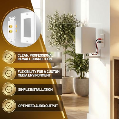 TNP Home Theater Wall Plate - Banana Plug Wall Plate, 1 Speaker Wire Wall Plate with Gold-Plated Terminals, Single Gang Audio Wall Plate, in-Wall Surround Sound Connection Plates, White, 2 Pack - size: 1-Speaker, 2 Pack