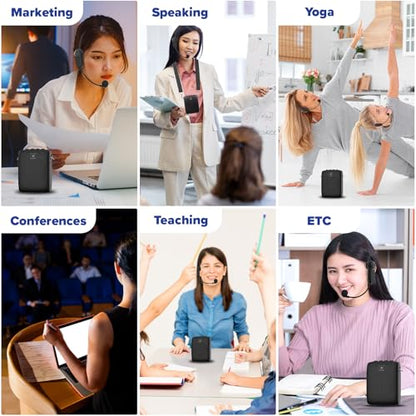 Mini Wireless Voice Amplifier with Two Bluetooth Microphones | Portable Megaphone Speaker Rechargeable PA System for Teaching,Small Speaker with Headset Mic for Teachers