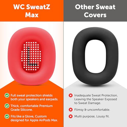 WC SweatZ Max - Patented Silicone Sweat Covers for AirPods Max 1 | Made by Wicked Cushions | (Does Not Fit AirPods Max 2). Sweatproof, Full Earpad Protection | Red - color: Red