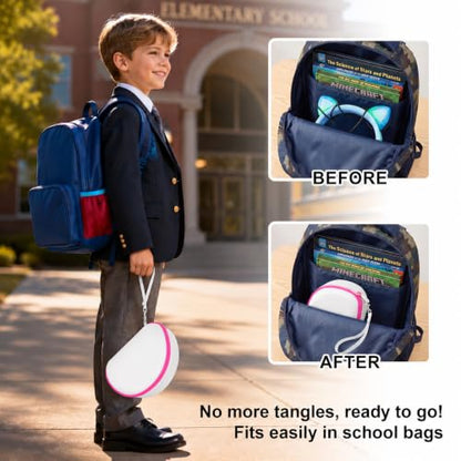 PAIYULE Kids Headphone Case for Riwbox CT-7S/CT-7, for iClever IC-HS01 | Headphone case for kids, hard EVA shell, mesh pocket, fits cat-ear over-ear models, red, school and travel, box only, White - color: White
