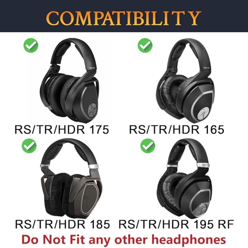 SOULWIT Protein Leather Earpads Replacement for Sennheiser RS165/TR165/RS175/TR175/RS185/TR185/RS195/TR195(RS/TR 165 175 185 195 RF), Ear Pads Cushions for HDR165/175/185/195(HDR 195RF) - Black