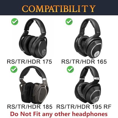 SOULWIT Protein Leather Earpads Replacement for Sennheiser RS165/TR165/RS175/TR175/RS185/TR185/RS195/TR195(RS/TR 165 175 185 195 RF), Ear Pads Cushions for HDR165/175/185/195(HDR 195RF) - Black