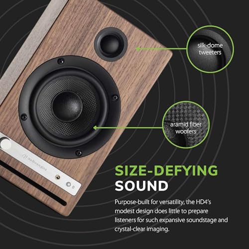 Audioengine HD4 Powered Bookshelf Speakers – Bluetooth 5.3 aptX Adaptive, | 24-Bit DAC, Desktop Speakers for Music, Gaming and Home Audio - Walnut - color: Walnut, style: Active